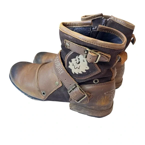 OTTO ZONE Cowboy/Motorcycle Boots, Brown Leather, Side Zippers, Buckles, Sz 11.5 - Picture 5 of 11